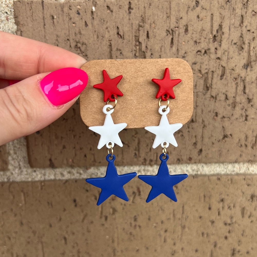 Red white & blue star drop earrings